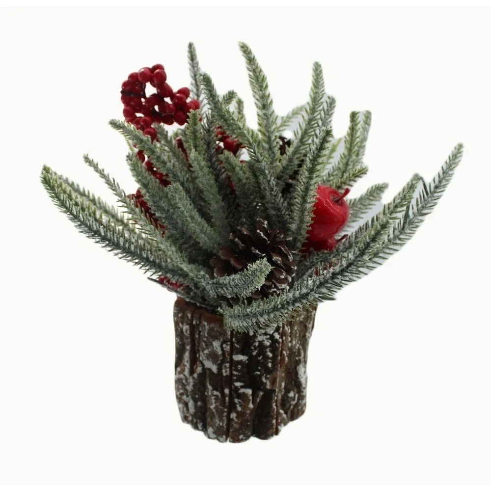 Rustic‎ Frosted Christmas Tabletop Arrangement Pinecone Berry Birch Log Base